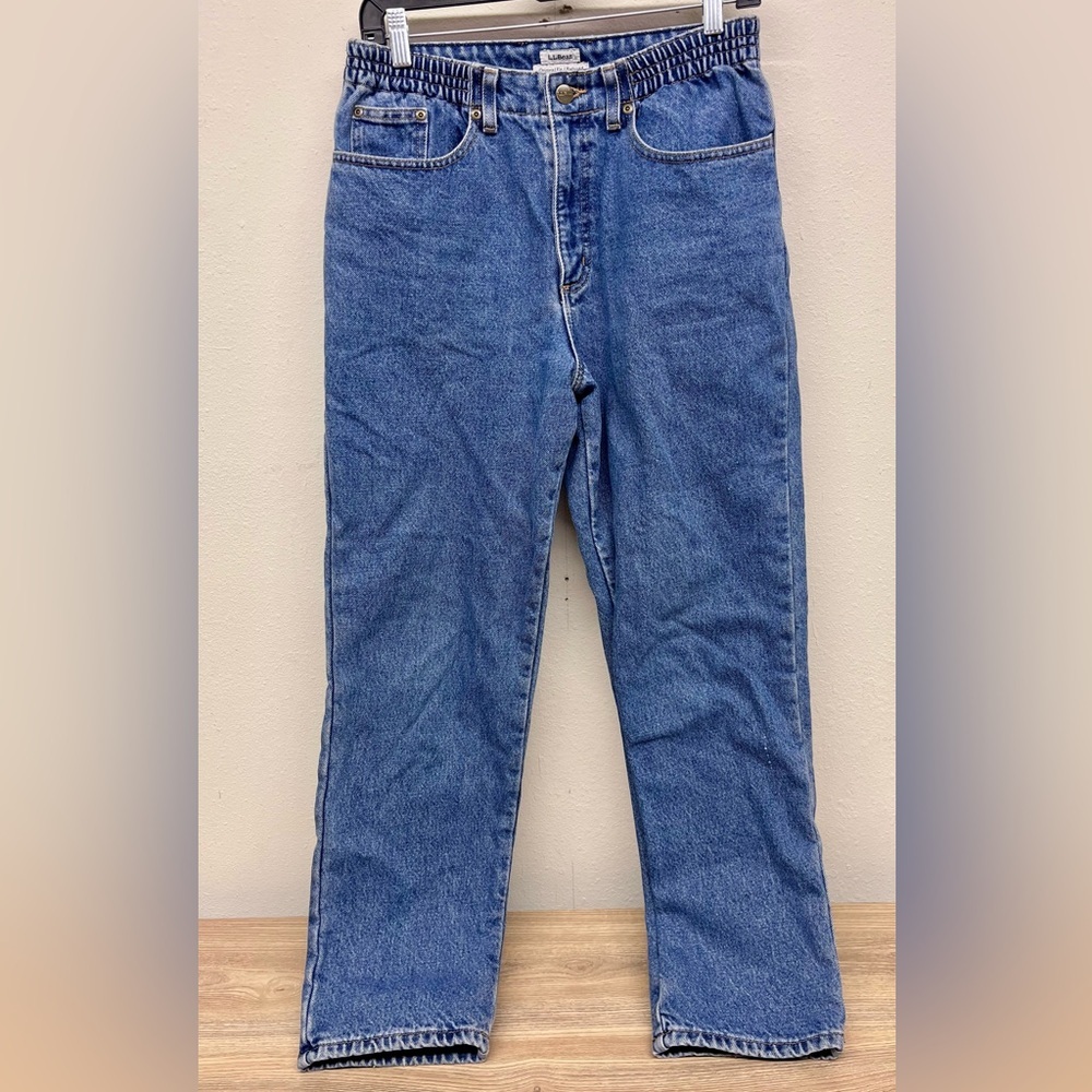 Vintage L.L. Bean elastic waist high rise Relaxed Fit Flannel Lined Jeans Size 8